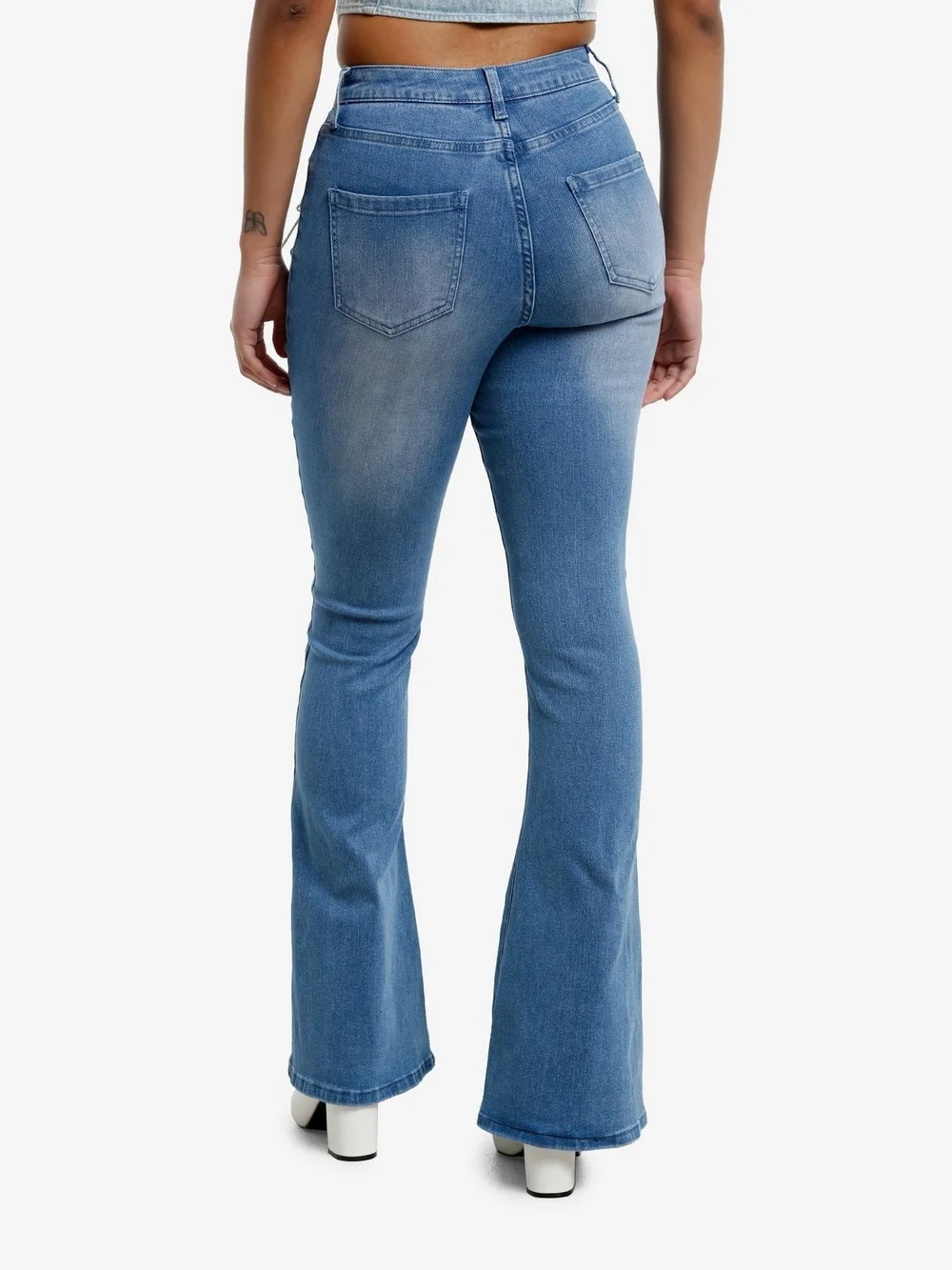 Hot Topic Blue Lace-Up Flare Jeans with White Laces